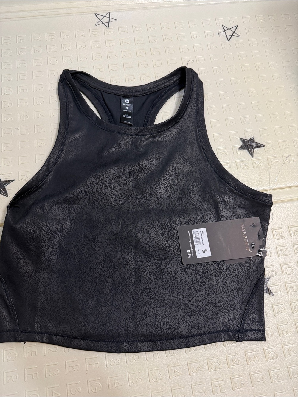 athletica Black Faux Leather High-Neck Crop Sports Bra